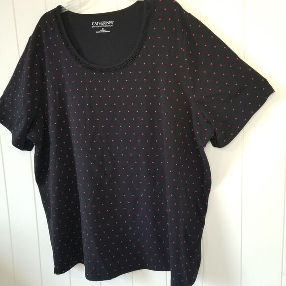 Catherines Top Women Plus 2X 22/24W Black Red Hearts Short Sleeve - Picture 3 of 9